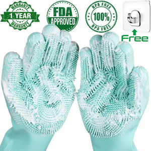 Silicone Rubber Scrub Gloves (3Pcs)